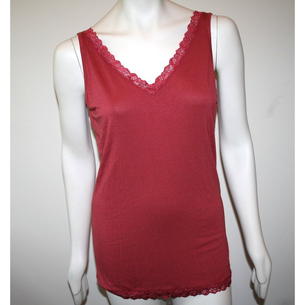 *New* Monoreno Brick Red Lace Trim Rayon/Spandex Tank Top Medium